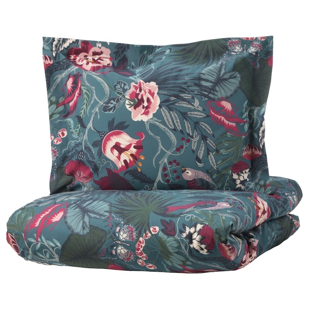 IKEA Filodendron Queen Duvet Cover/Shams + Matching Queen Sheet + 2 Euro Shams